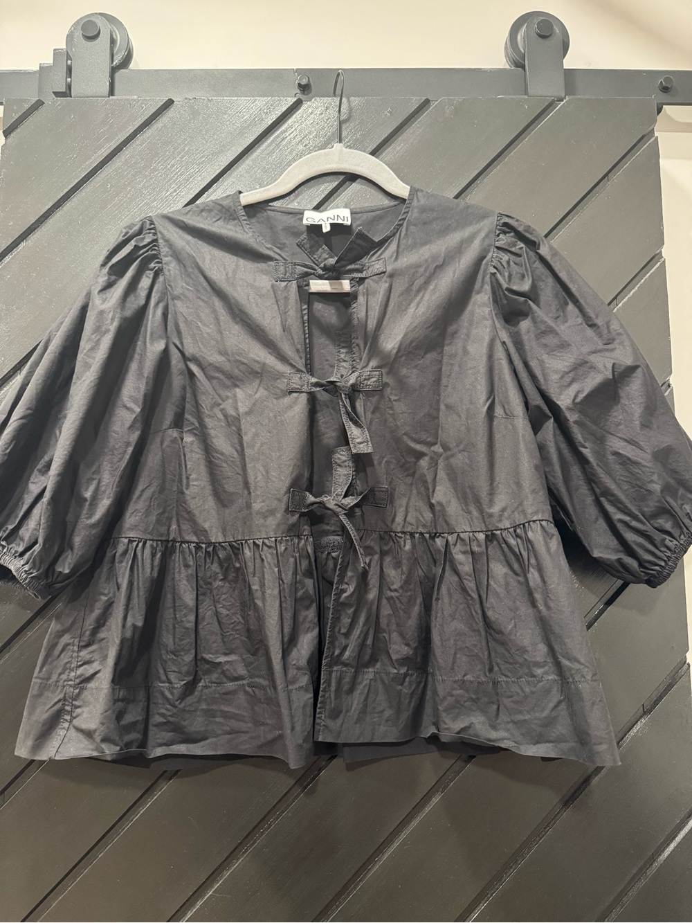 Ganni Cotton Poplin Peplum Tie Blouse